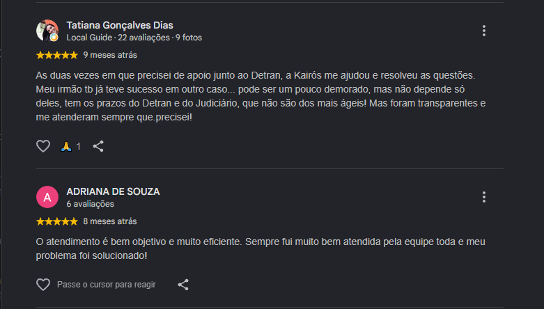 Print original com duas avaliações reais da Kairós Transit, imagem 2